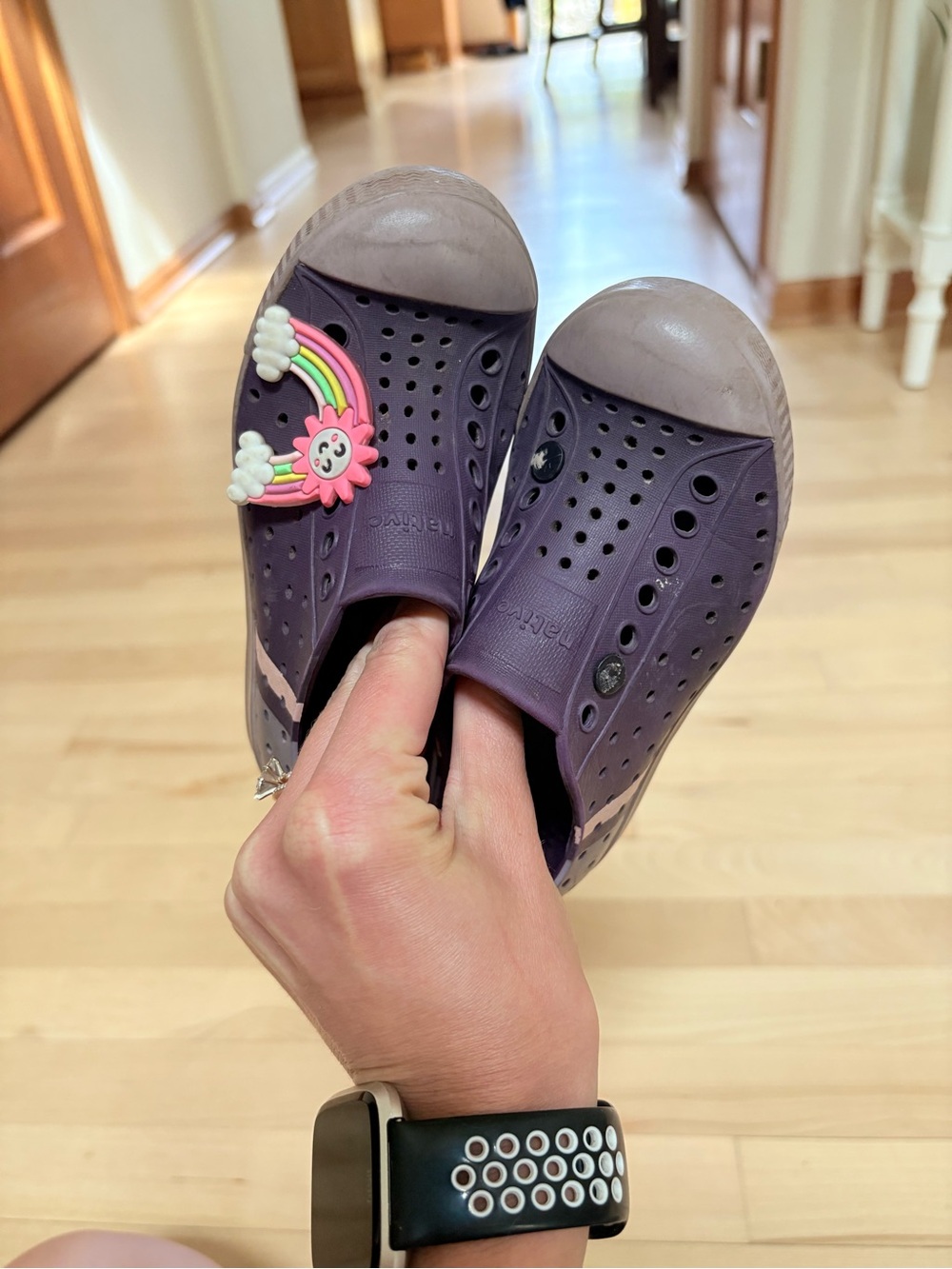 Native Kids Shoes Purple with Pink Rainbow Charm